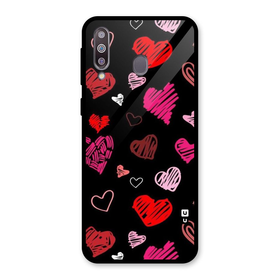 Hearts Art Pattern Glass Back Case for Galaxy M30