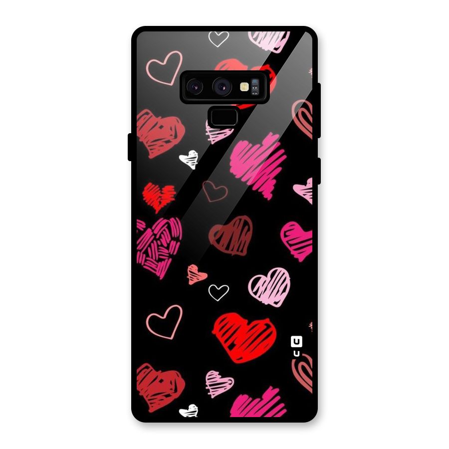 Hearts Art Pattern Glass Back Case for Galaxy Note 9
