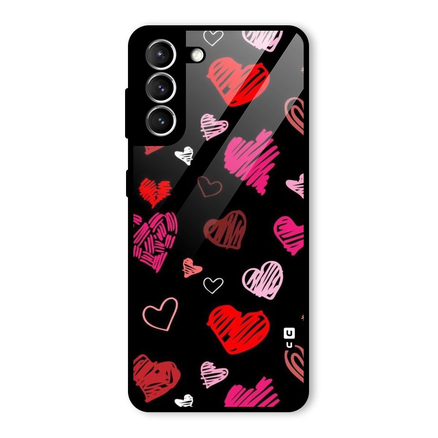 Hearts Art Pattern Glass Back Case for Galaxy S21 5G