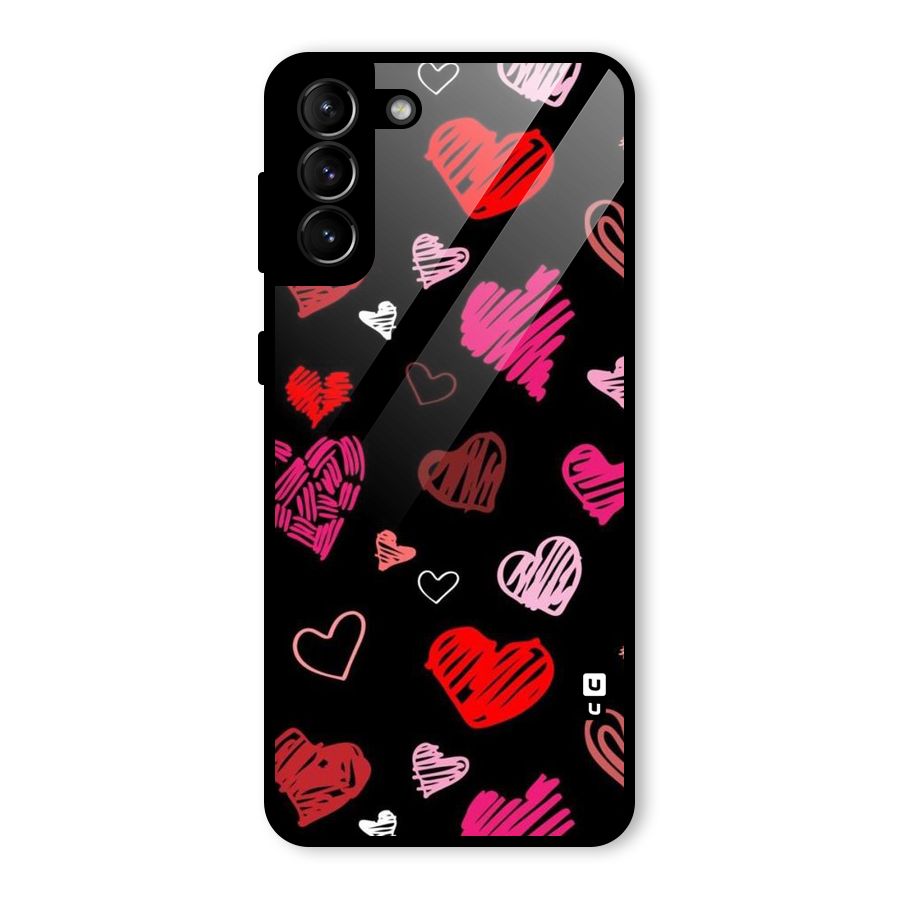 Hearts Art Pattern Glass Back Case for Galaxy S21 Plus
