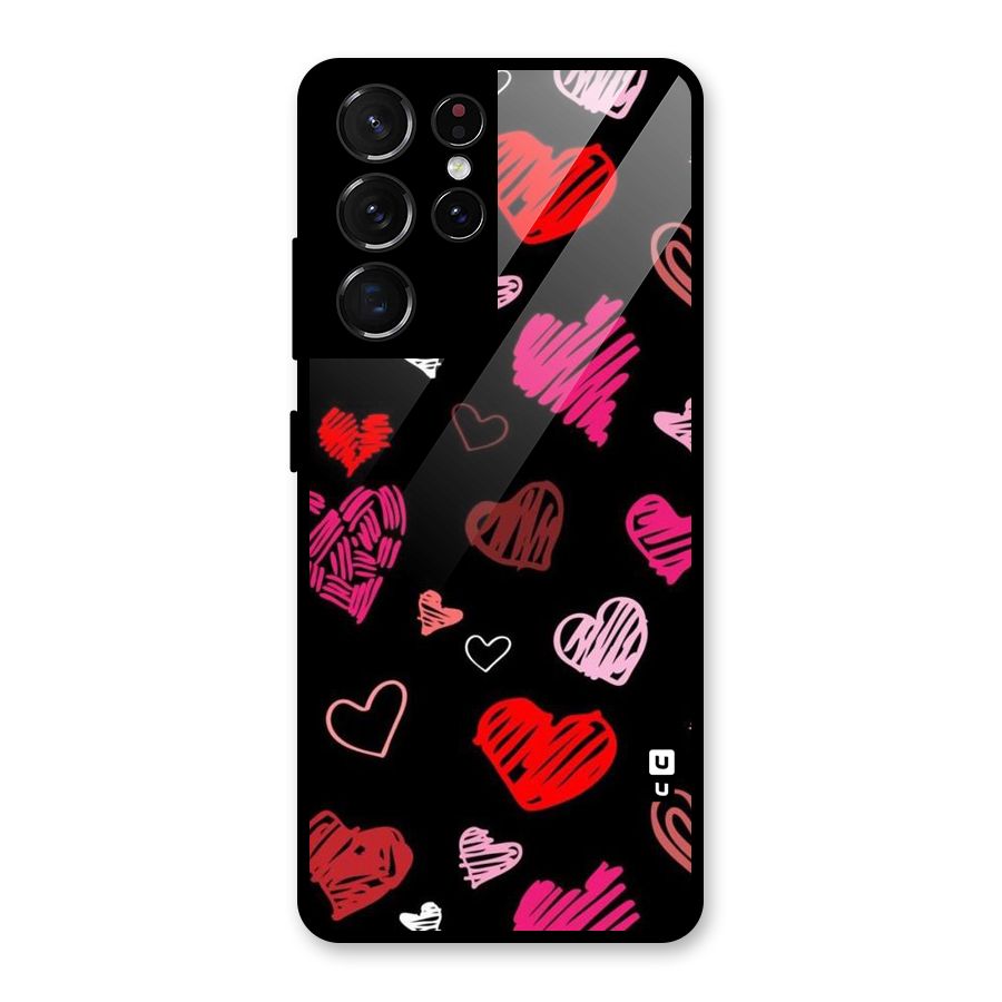 Hearts Art Pattern Glass Back Case for Galaxy S21 Ultra 5G