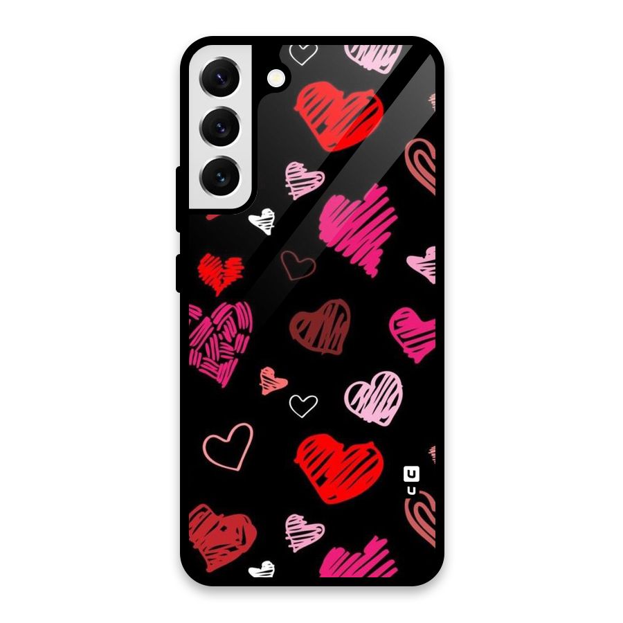 Hearts Art Pattern Glass Back Case for Galaxy S22 Plus 5G