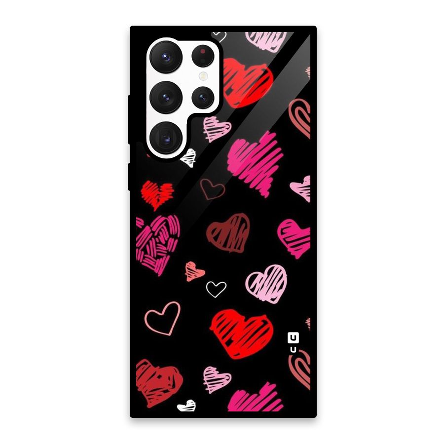 Hearts Art Pattern Glass Back Case for Galaxy S22 Ultra 5G