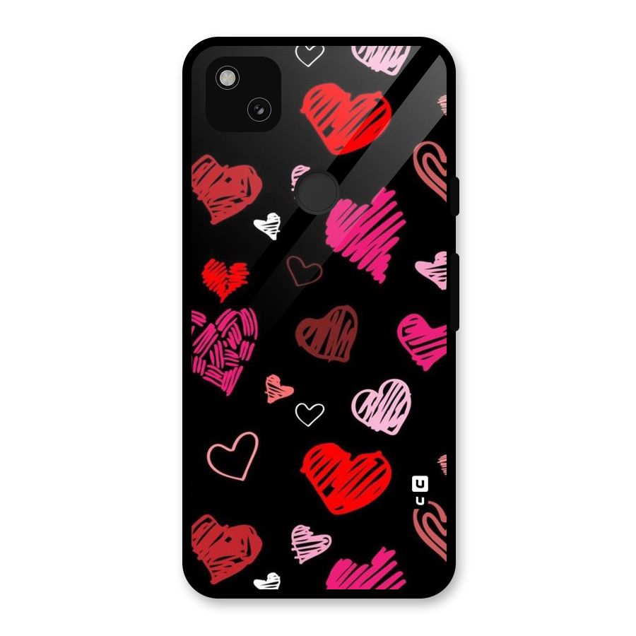 Hearts Art Pattern Glass Back Case for Google Pixel 4a