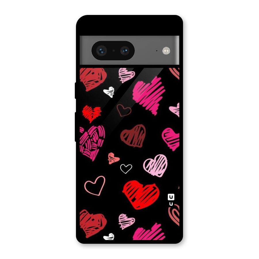 Hearts Art Pattern Glass Back Case for Google Pixel 7