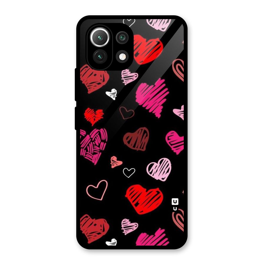 Hearts Art Pattern Glass Back Case for Mi 11 Lite