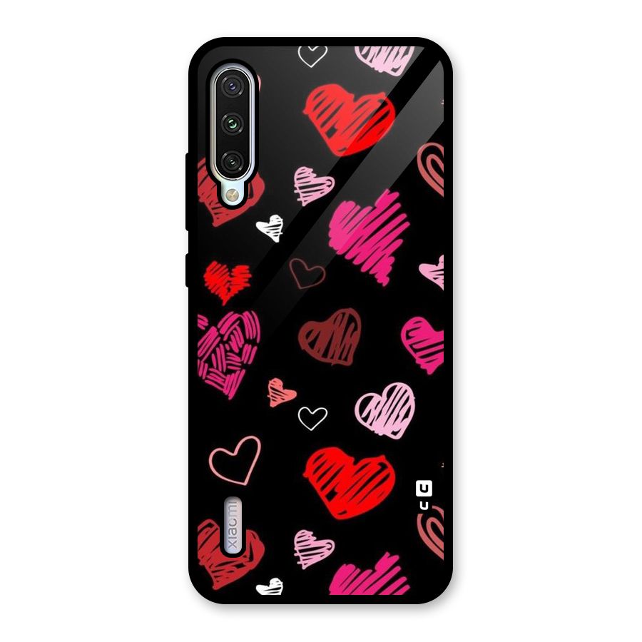 Hearts Art Pattern Glass Back Case for Mi A3