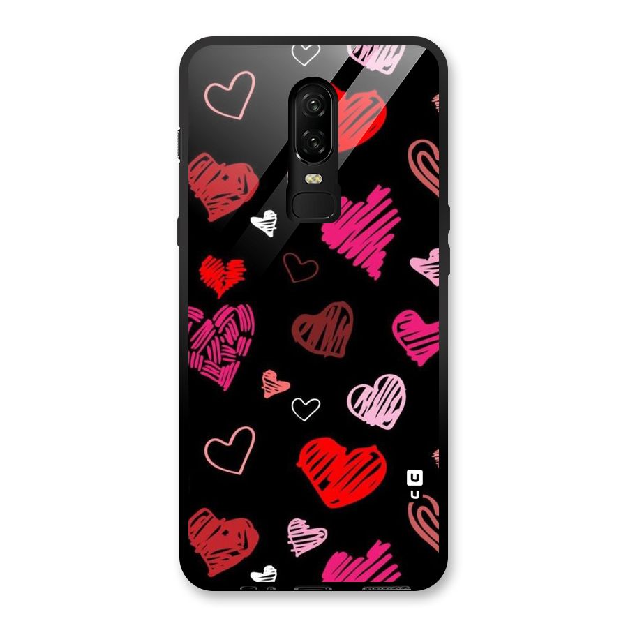Hearts Art Pattern Glass Back Case for OnePlus 6
