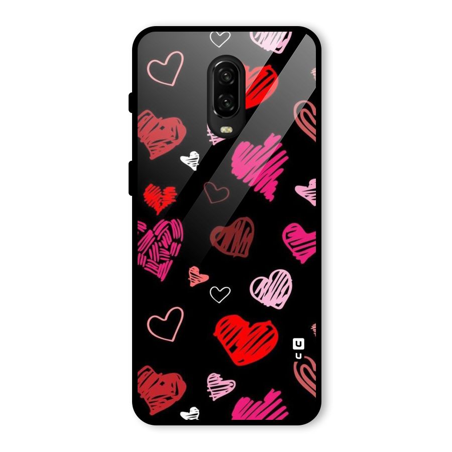 Hearts Art Pattern Glass Back Case for OnePlus 6T