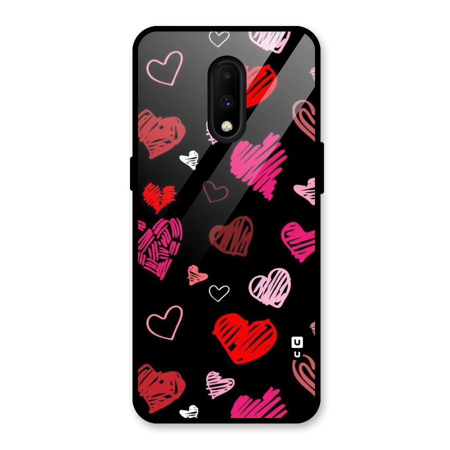 Hearts Art Pattern Glass Back Case for OnePlus 7
