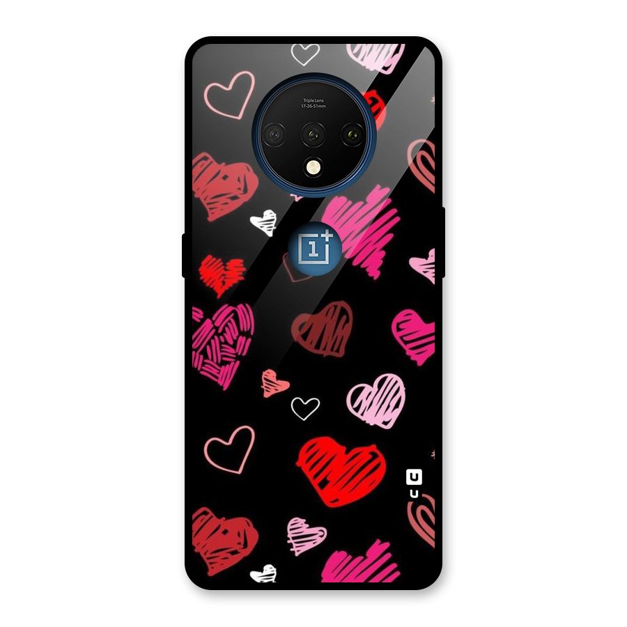 Hearts Art Pattern Glass Back Case for OnePlus 7T