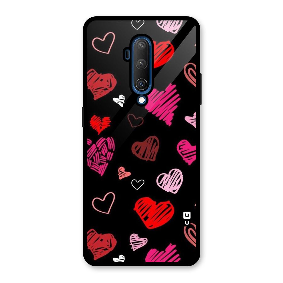 Hearts Art Pattern Glass Back Case for OnePlus 7T Pro
