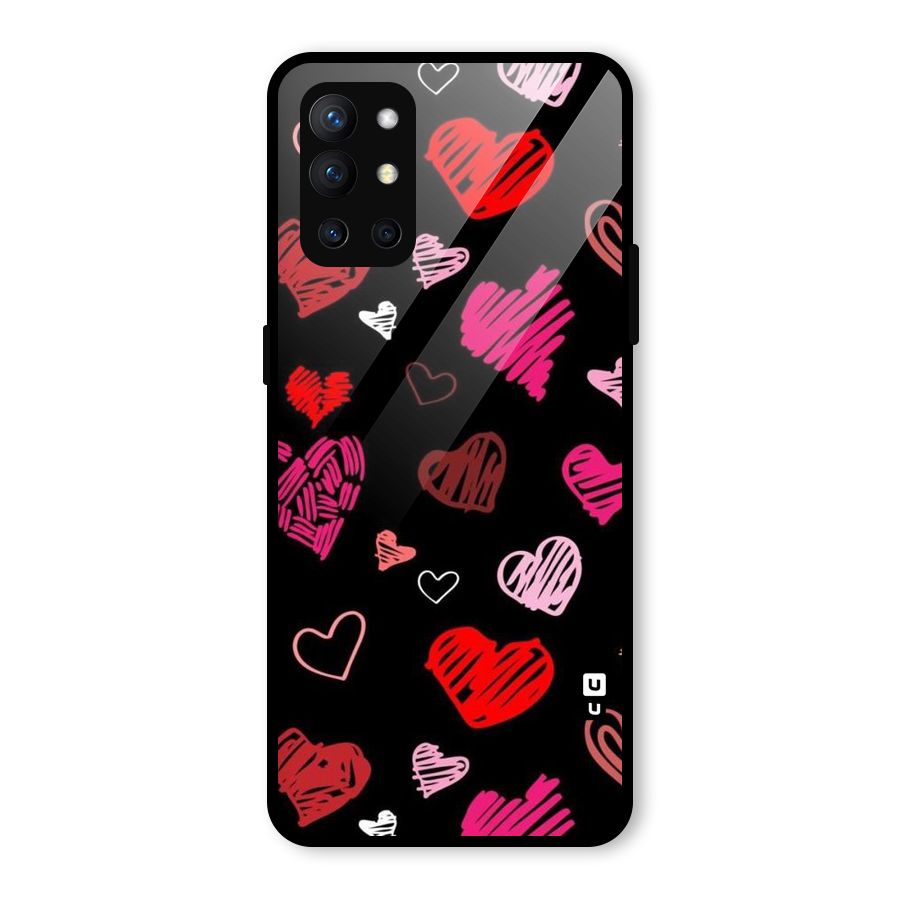 Hearts Art Pattern Glass Back Case for OnePlus 9R