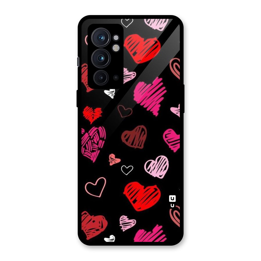 Hearts Art Pattern Glass Back Case for OnePlus 9RT 5G