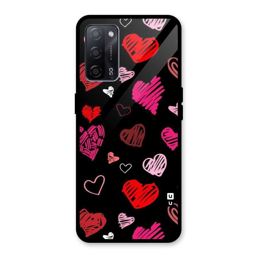 Hearts Art Pattern Glass Back Case for Oppo A53s 5G