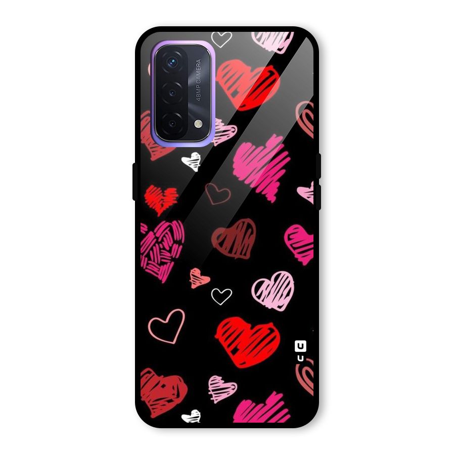 Hearts Art Pattern Glass Back Case for Oppo A74 5G