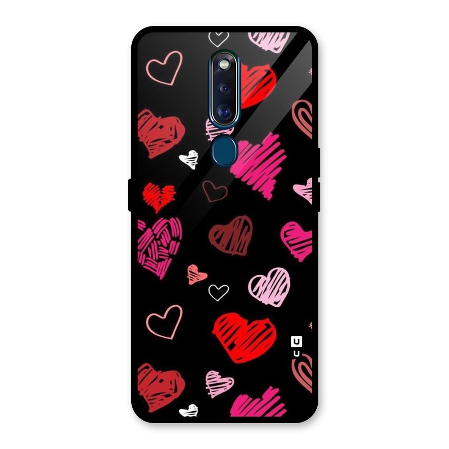 Hearts Art Pattern Glass Back Case for Oppo F11 Pro