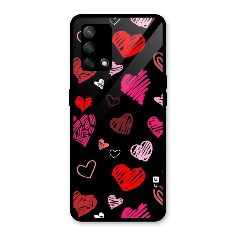 Hearts Art Pattern Glass Back Case for Oppo F19