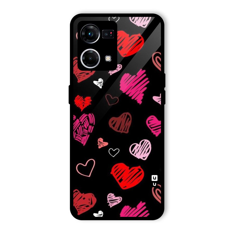 Hearts Art Pattern Glass Back Case for Oppo F21 Pro 5G