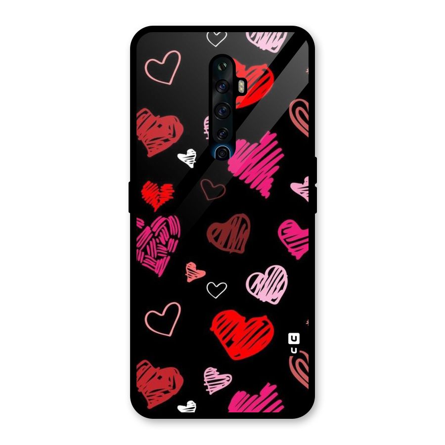 Hearts Art Pattern Glass Back Case for Oppo Reno2 F