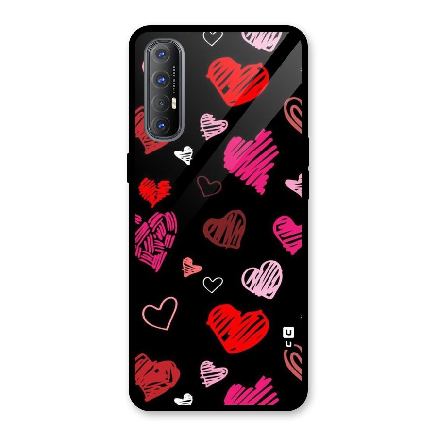 Hearts Art Pattern Glass Back Case for Oppo Reno3 Pro