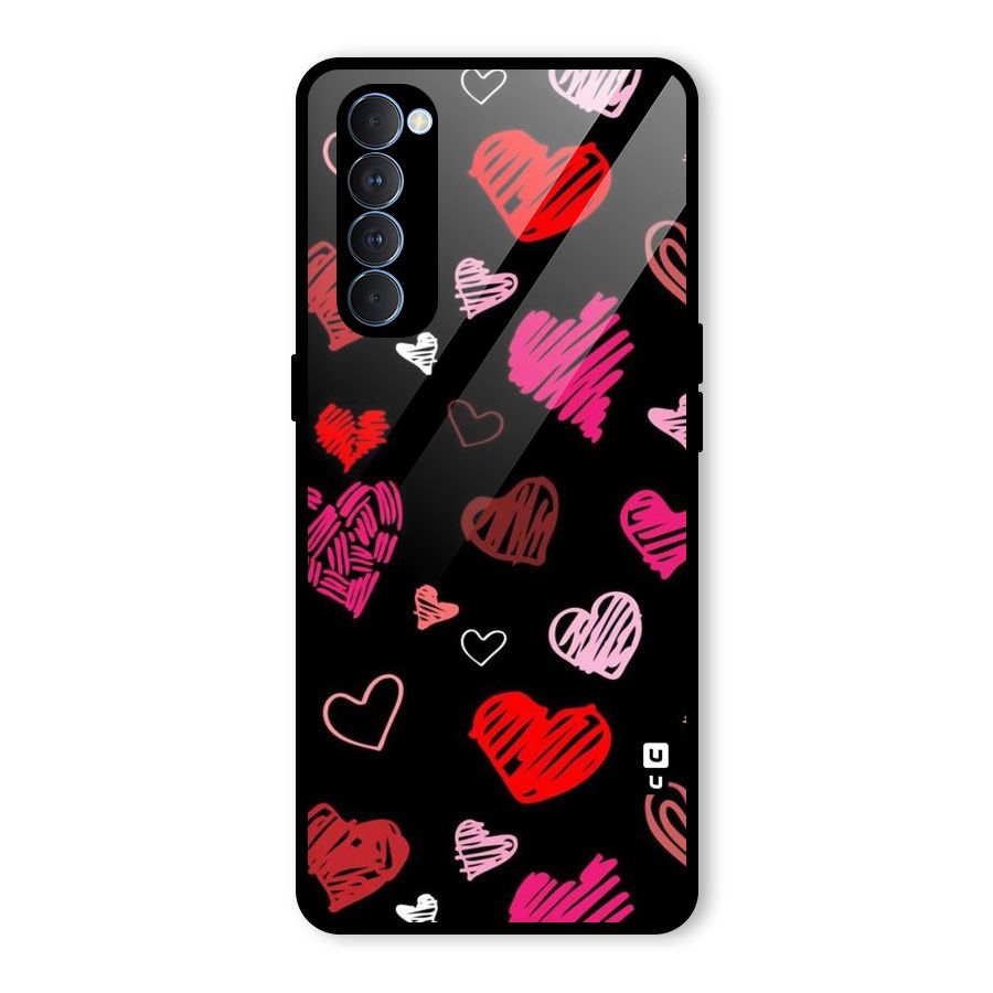 Hearts Art Pattern Glass Back Case for Oppo Reno4 Pro