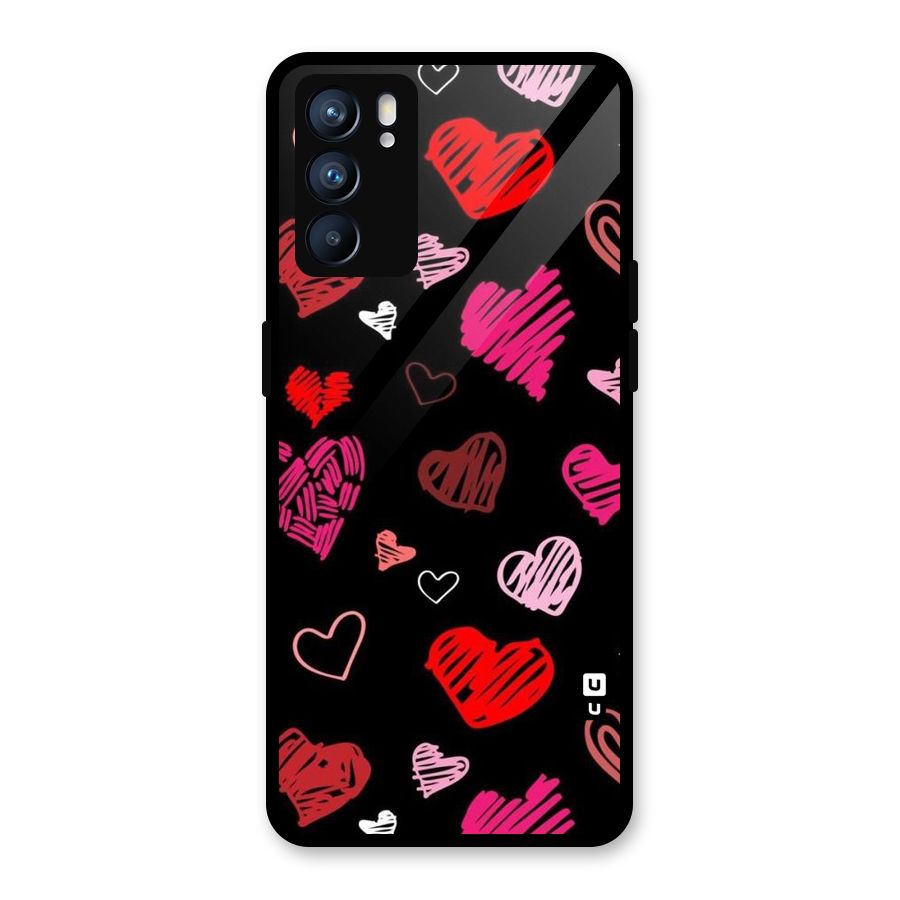 Hearts Art Pattern Glass Back Case for Oppo Reno6 5G