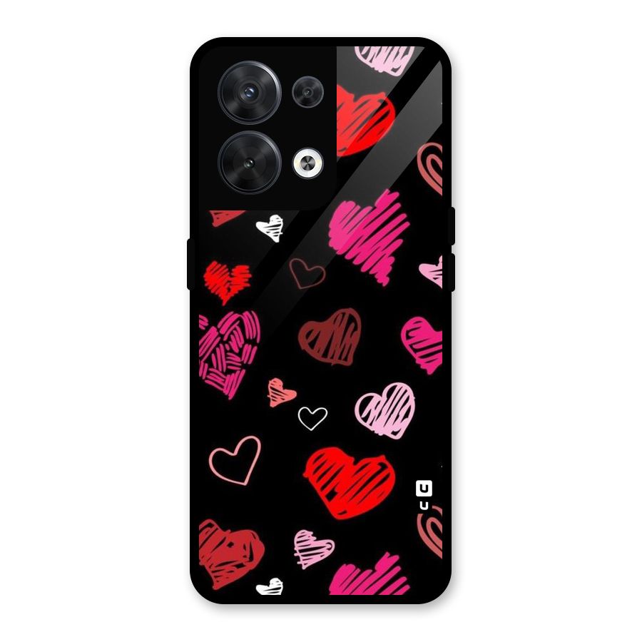 Hearts Art Pattern Glass Back Case for Oppo Reno8 5G