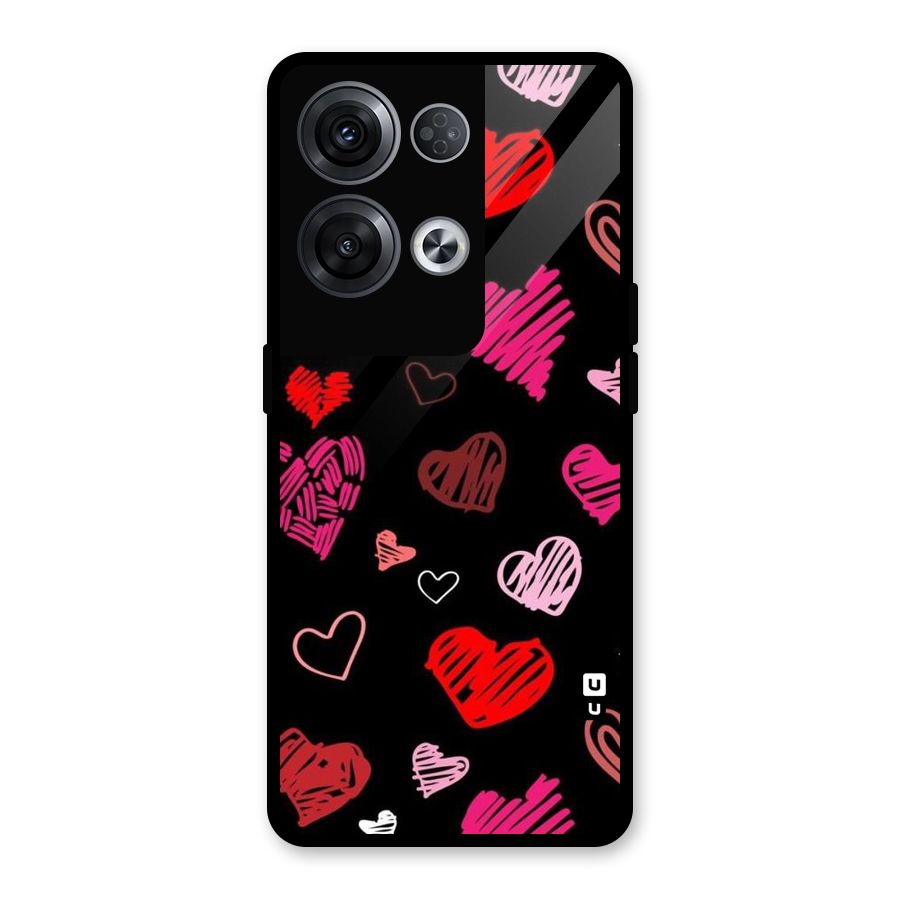 Hearts Art Pattern Glass Back Case for Oppo Reno8 Pro 5G