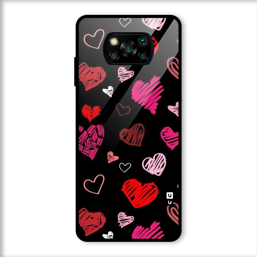 Hearts Art Pattern Glass Back Case for Poco X3