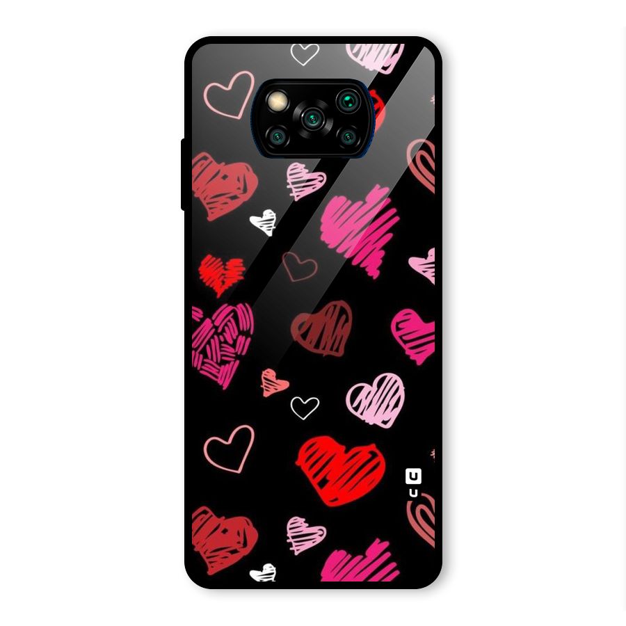 Hearts Art Pattern Glass Back Case for Poco X3 Pro