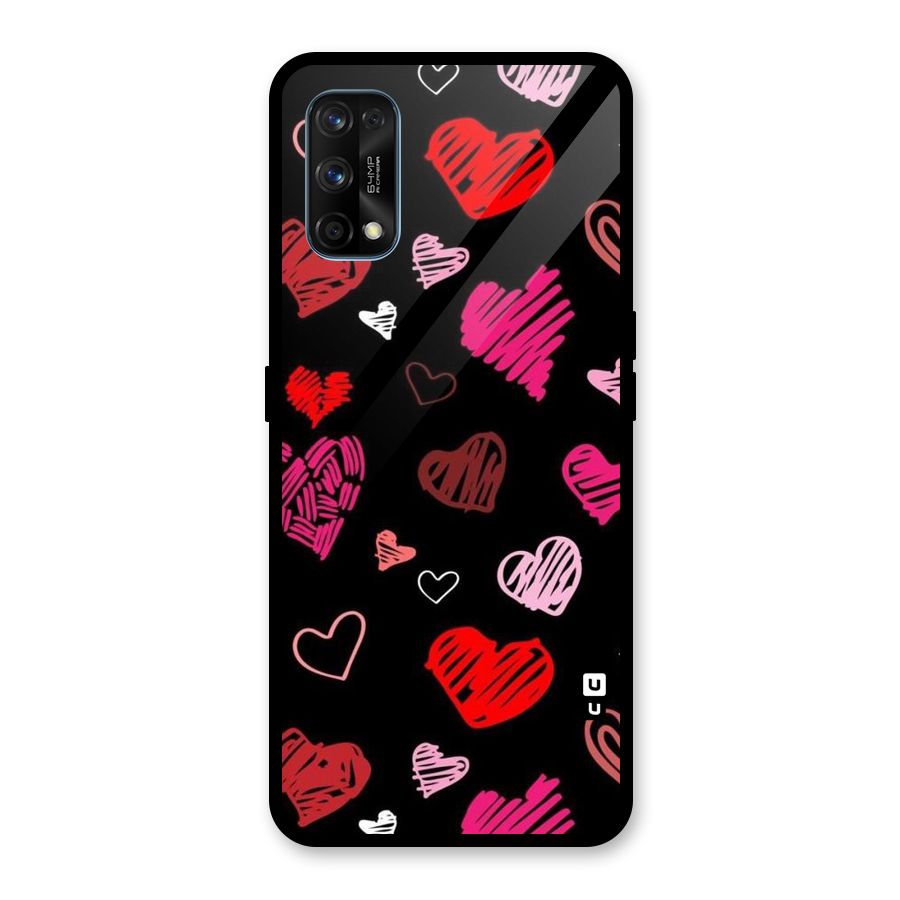 Hearts Art Pattern Glass Back Case for Realme 7 Pro