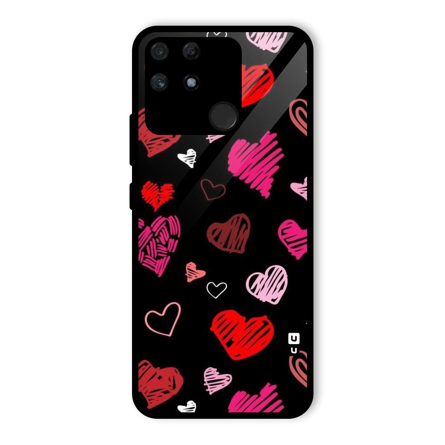Hearts Art Pattern Glass Back Case for Realme Narzo 50A