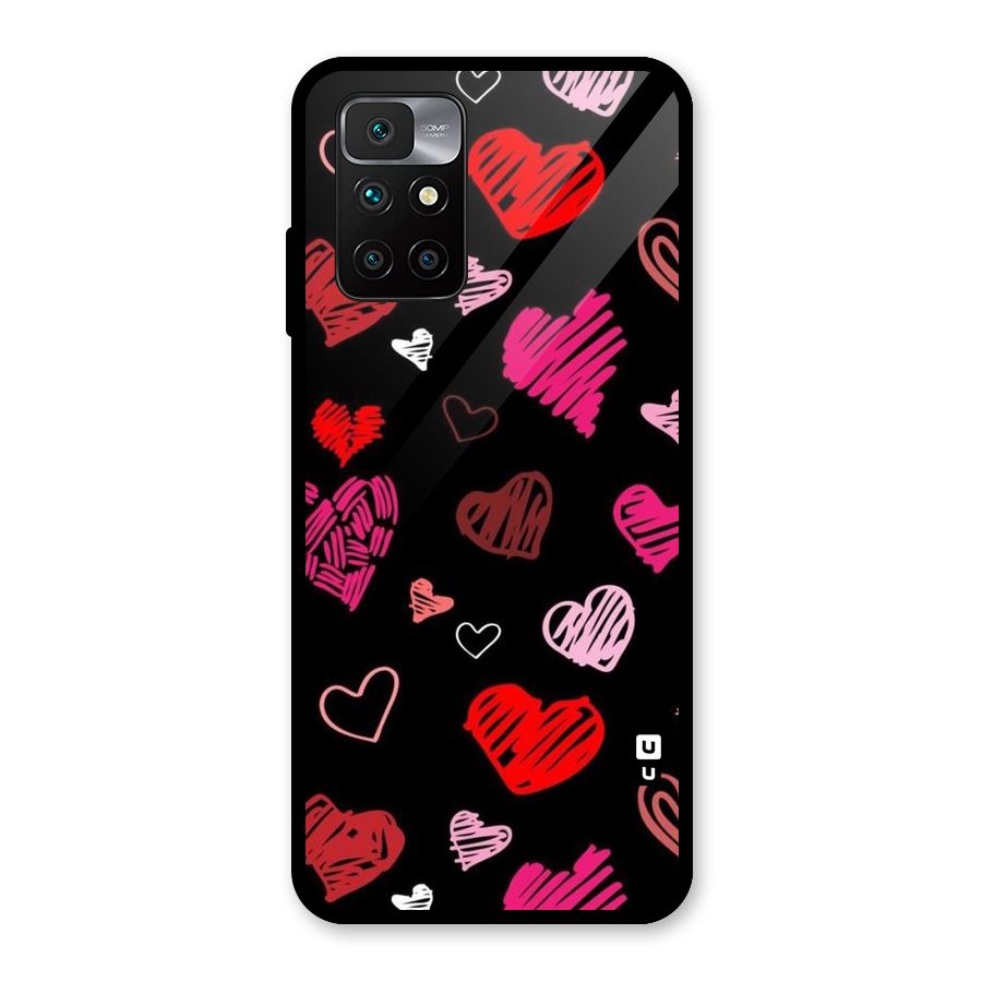 Hearts Art Pattern Glass Back Case for Redmi 10 Prime