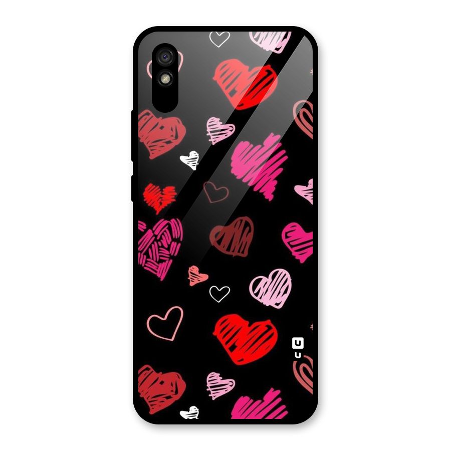 Hearts Art Pattern Glass Back Case for Redmi 9A