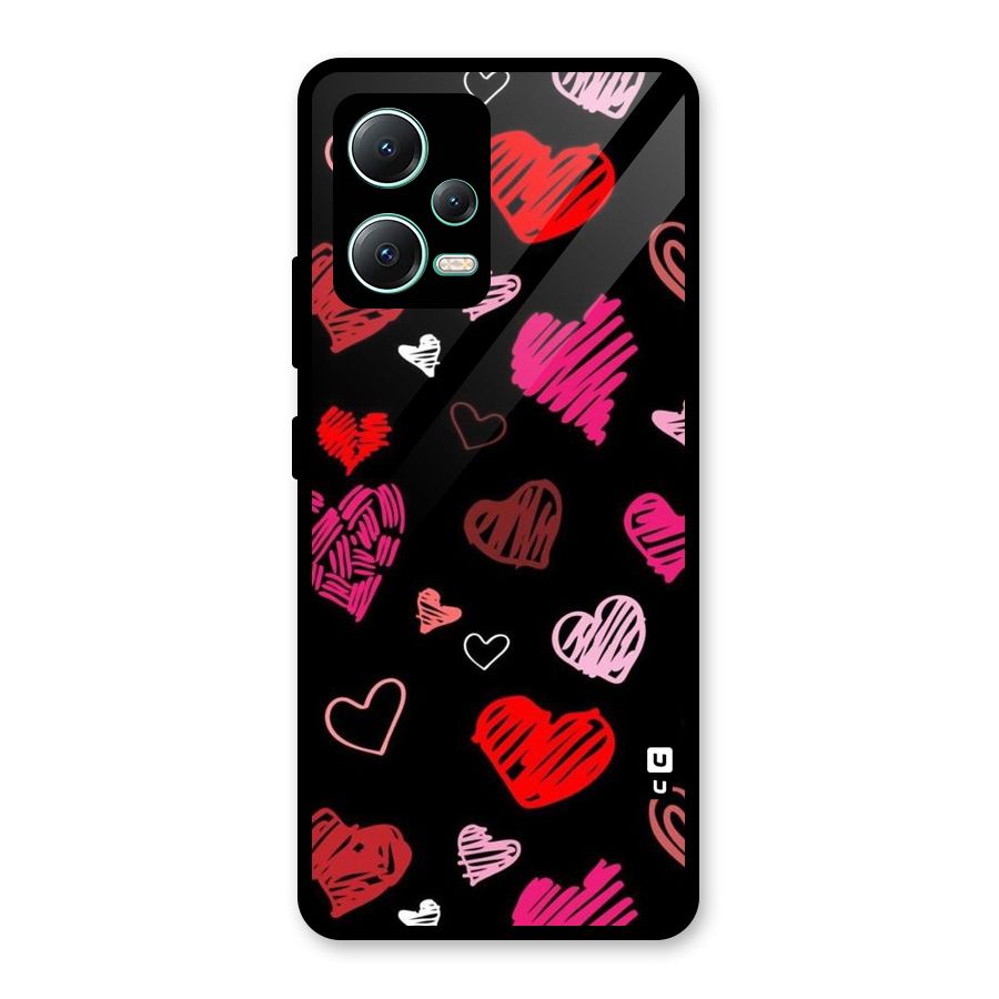 Hearts Art Pattern Glass Back Case for Redmi Note 12 5G