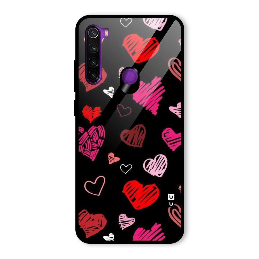 Hearts Art Pattern Glass Back Case for Redmi Note 8
