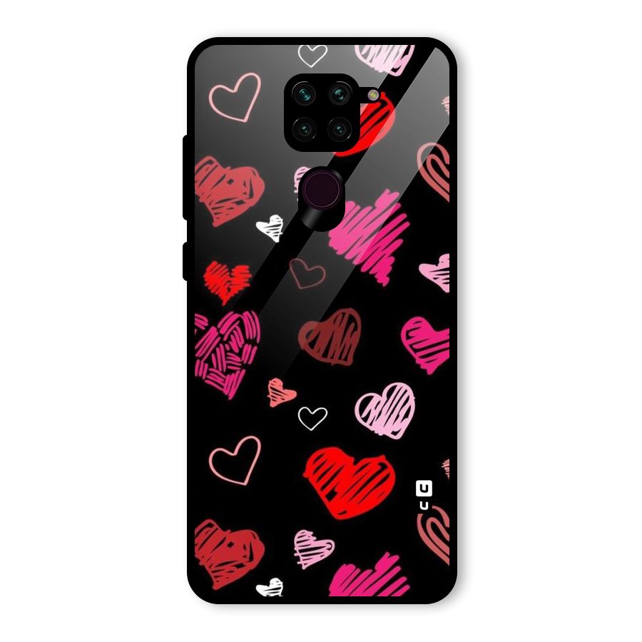 Hearts Art Pattern Glass Back Case for Redmi Note 9