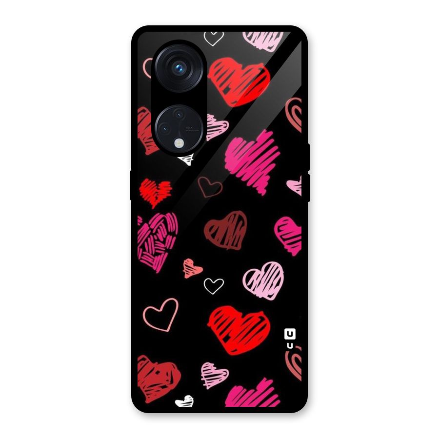Hearts Art Pattern Glass Back Case for Reno8 T 5G