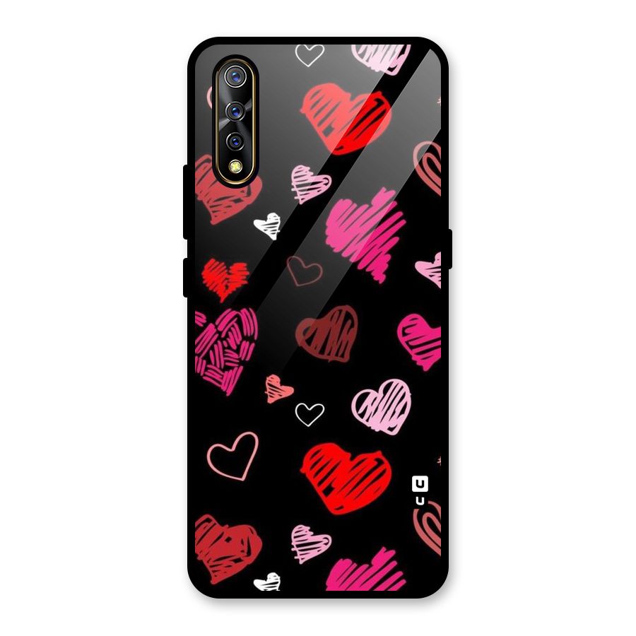 Hearts Art Pattern Glass Back Case for Vivo S1