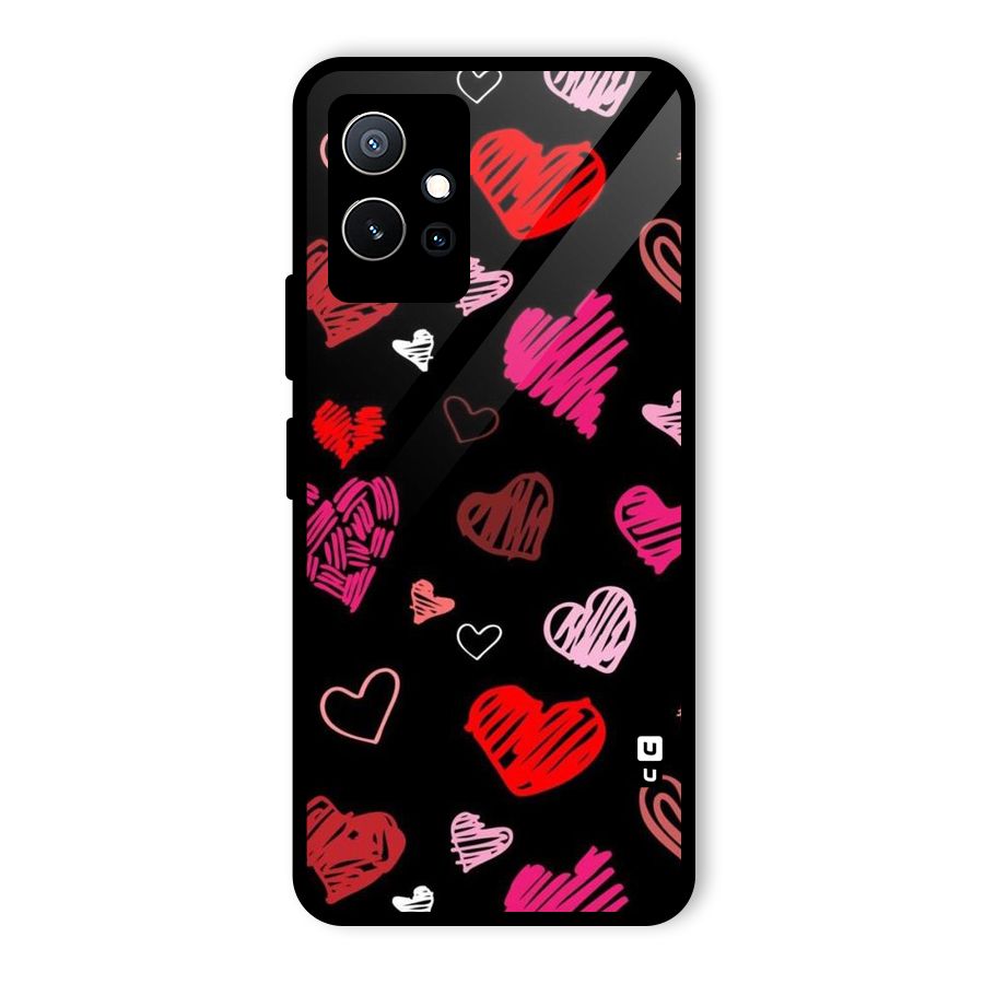 Hearts Art Pattern Glass Back Case for Vivo T1 5G
