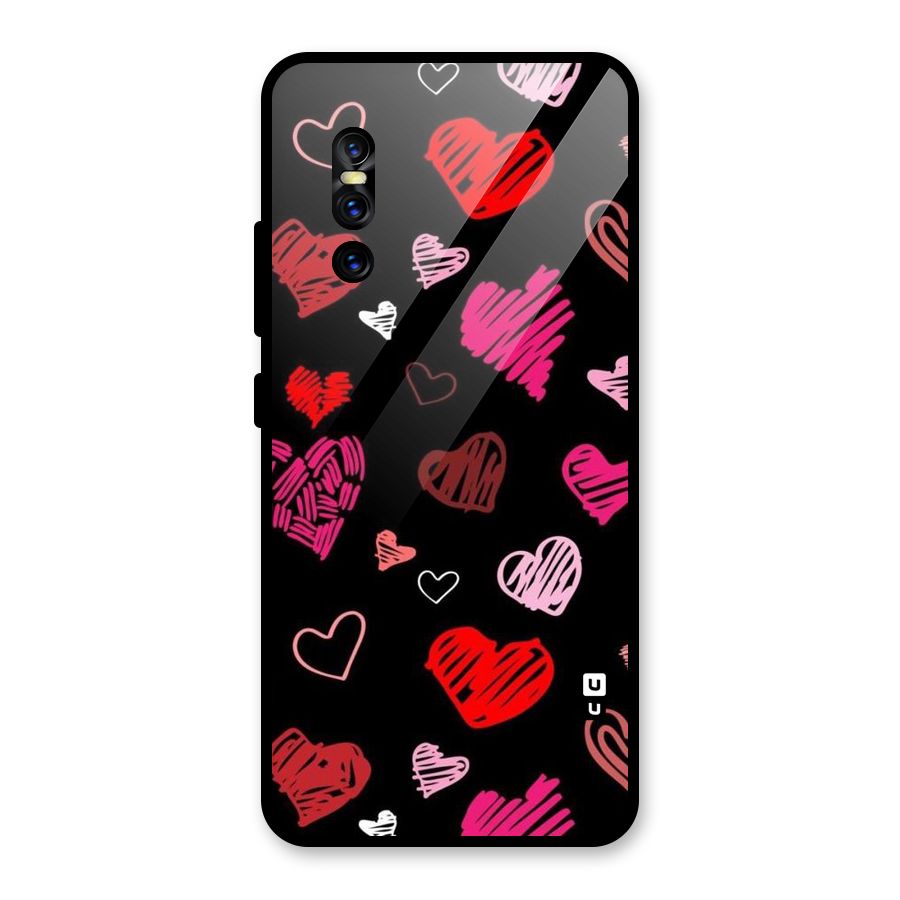 Hearts Art Pattern Glass Back Case for Vivo V15 Pro