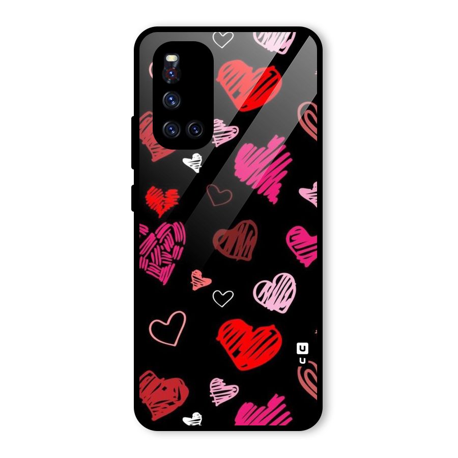 Hearts Art Pattern Glass Back Case for Vivo V19