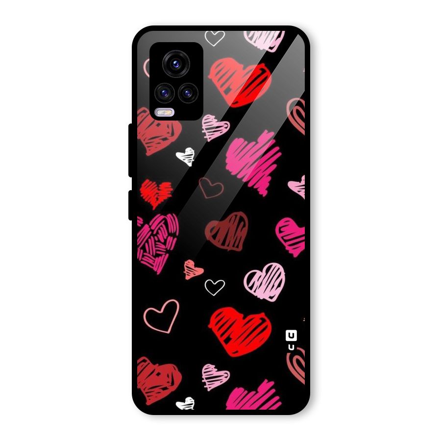 Hearts Art Pattern Glass Back Case for Vivo V20
