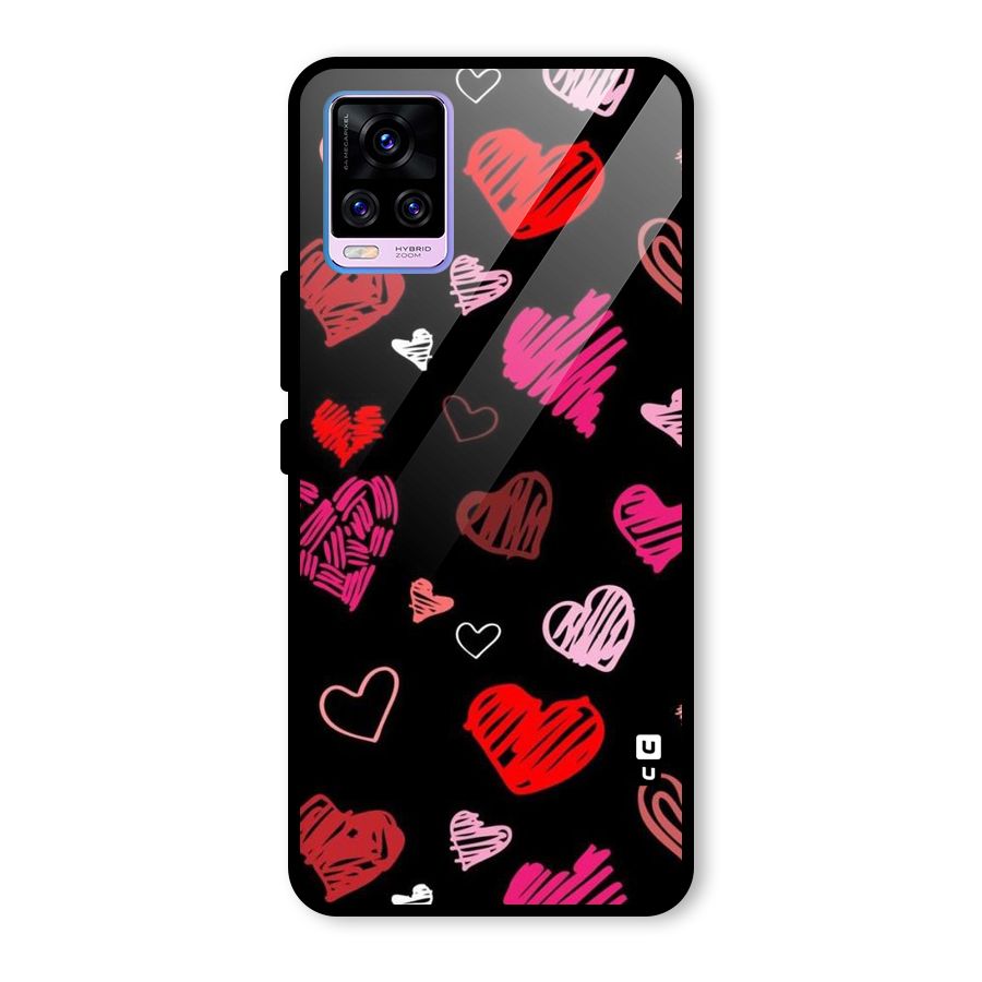 Hearts Art Pattern Glass Back Case for Vivo V20 Pro