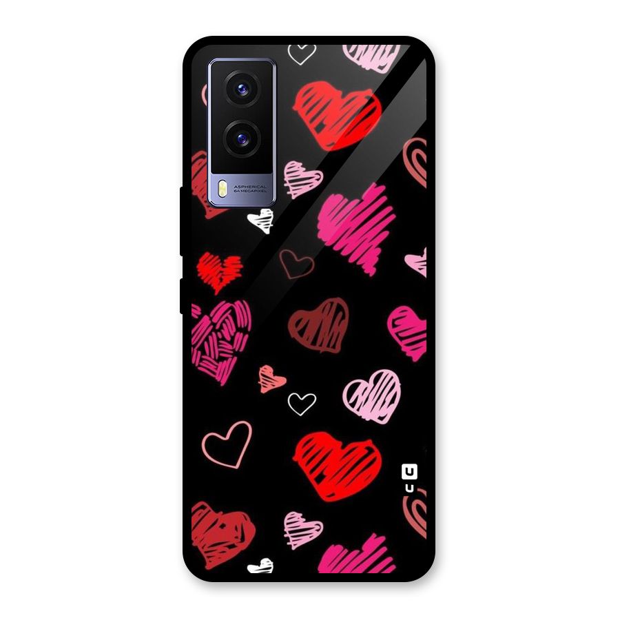 Hearts Art Pattern Glass Back Case for Vivo V21e 5G