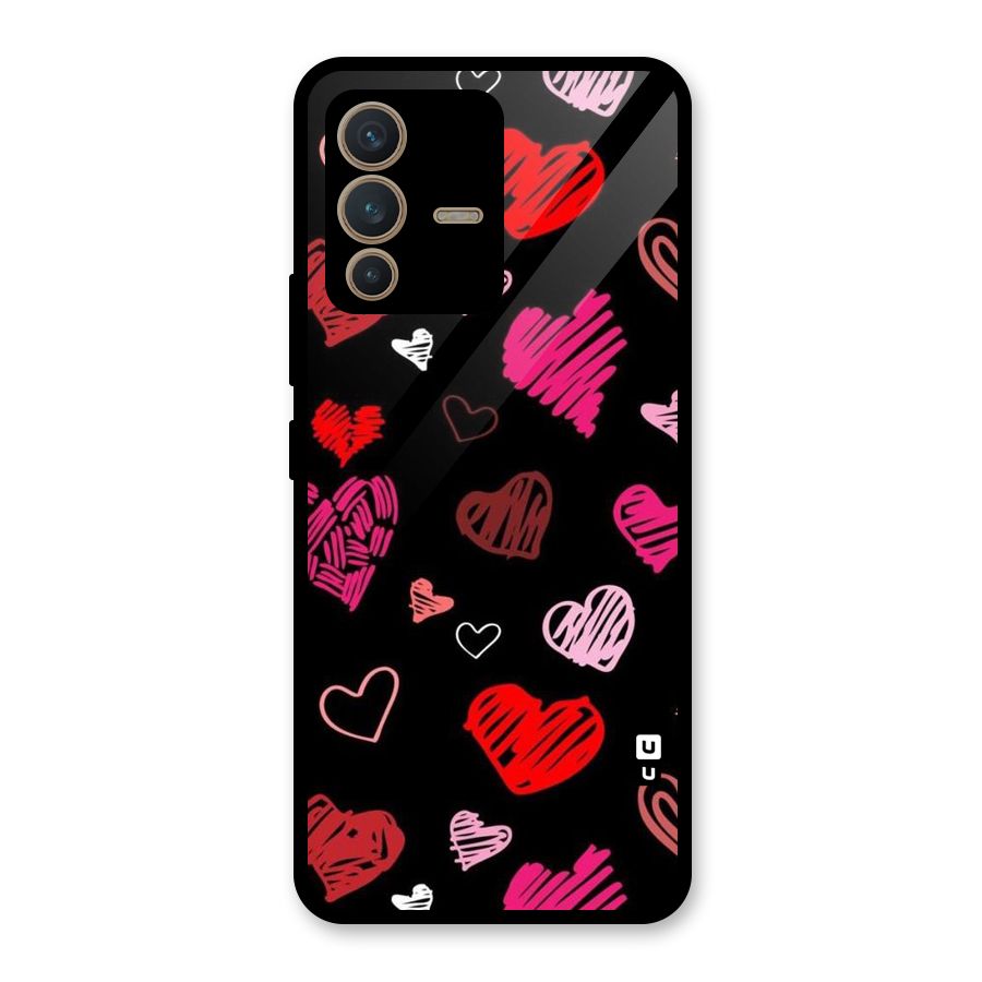 Hearts Art Pattern Glass Back Case for Vivo V23 5G