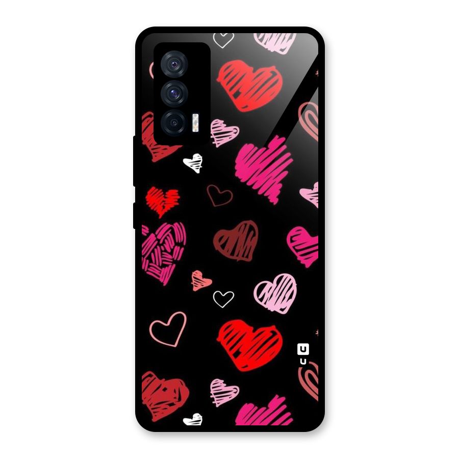 Hearts Art Pattern Glass Back Case for Vivo iQOO 7 5G