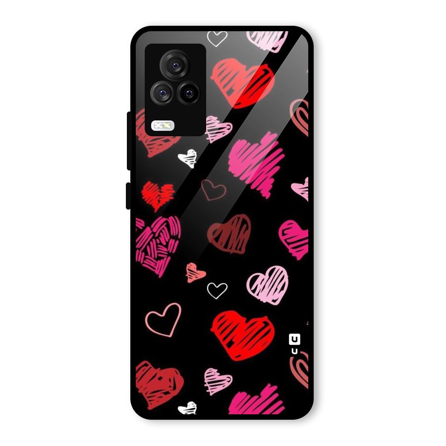 Hearts Art Pattern Glass Back Case for Vivo iQOO 7 Legend 5G