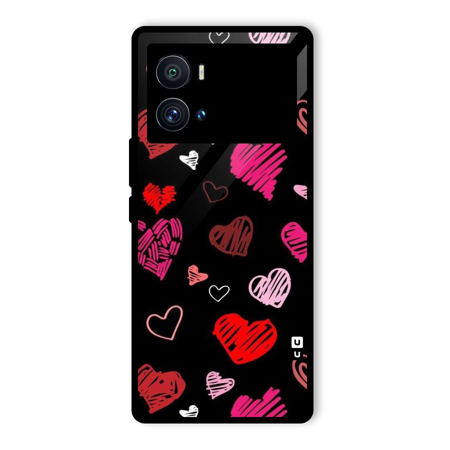 Hearts Art Pattern Glass Back Case for Vivo iQOO 9 Pro